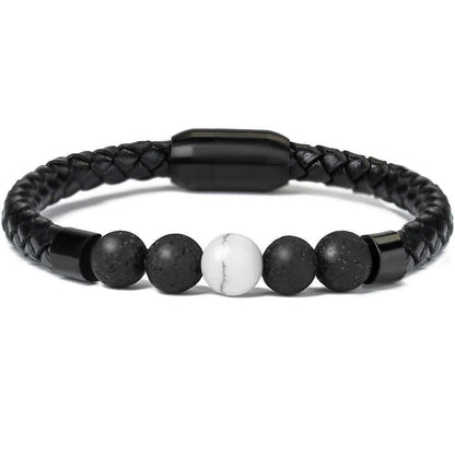 Classic High Quality Genuine Stainless Steel Leather Men's Bracelet, Natural Stone Hand-woven Bracelet 1622525505476