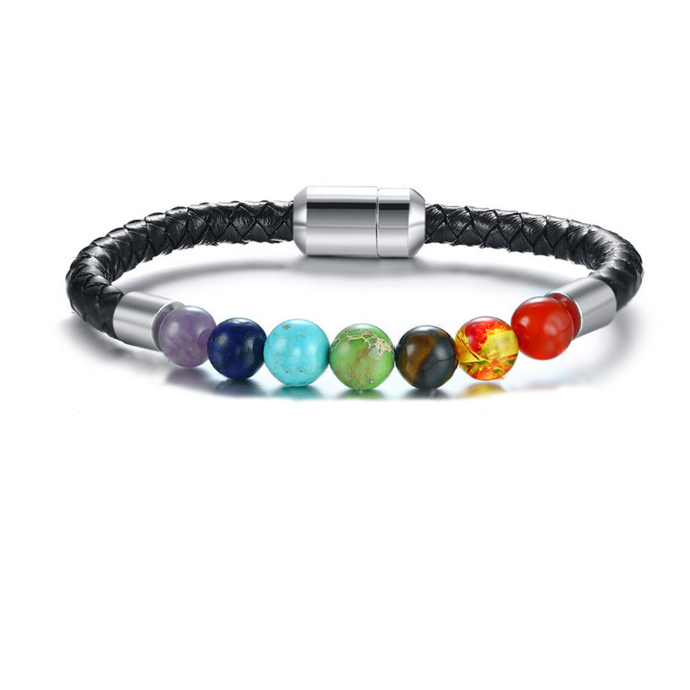 Classic High Quality Genuine Stainless Steel Leather Men's Bracelet, Natural Stone Hand-woven Bracelet 1622525505720