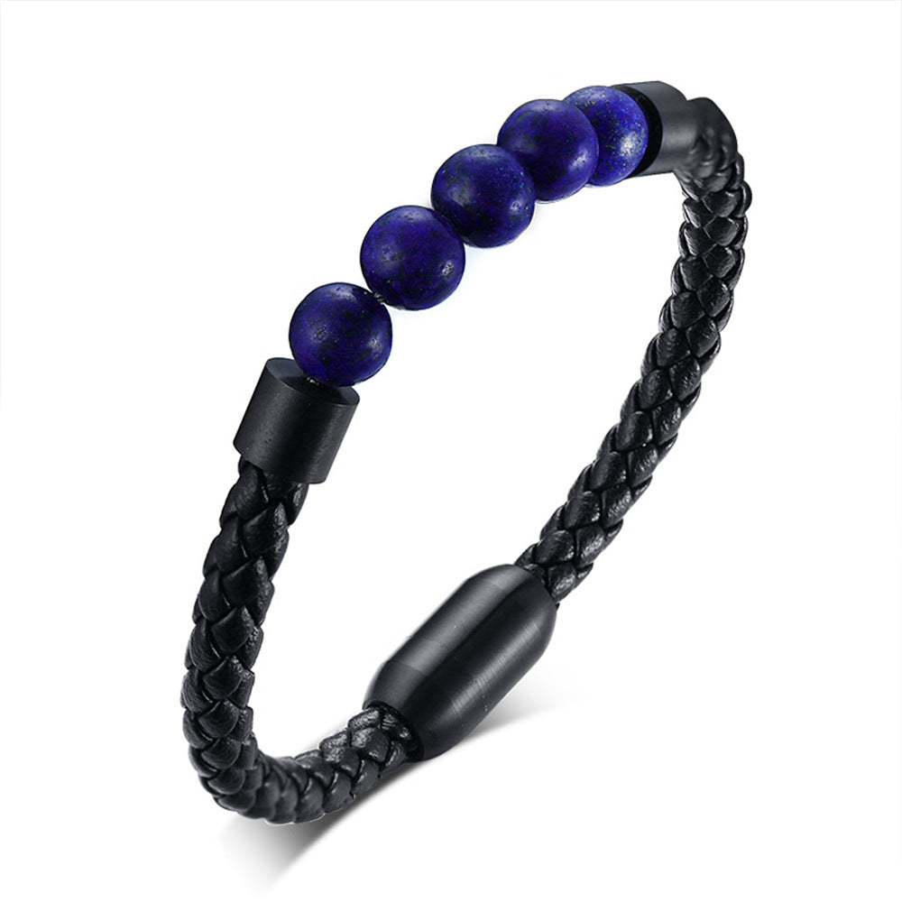 Classic High Quality Genuine Stainless Steel Leather Men's Bracelet, Natural Stone Hand-woven Bracelet 1622525505724