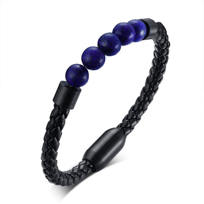 Classic High Quality Genuine Stainless Steel Leather Men's Bracelet, Natural Stone Hand-woven Bracelet 1622525505724