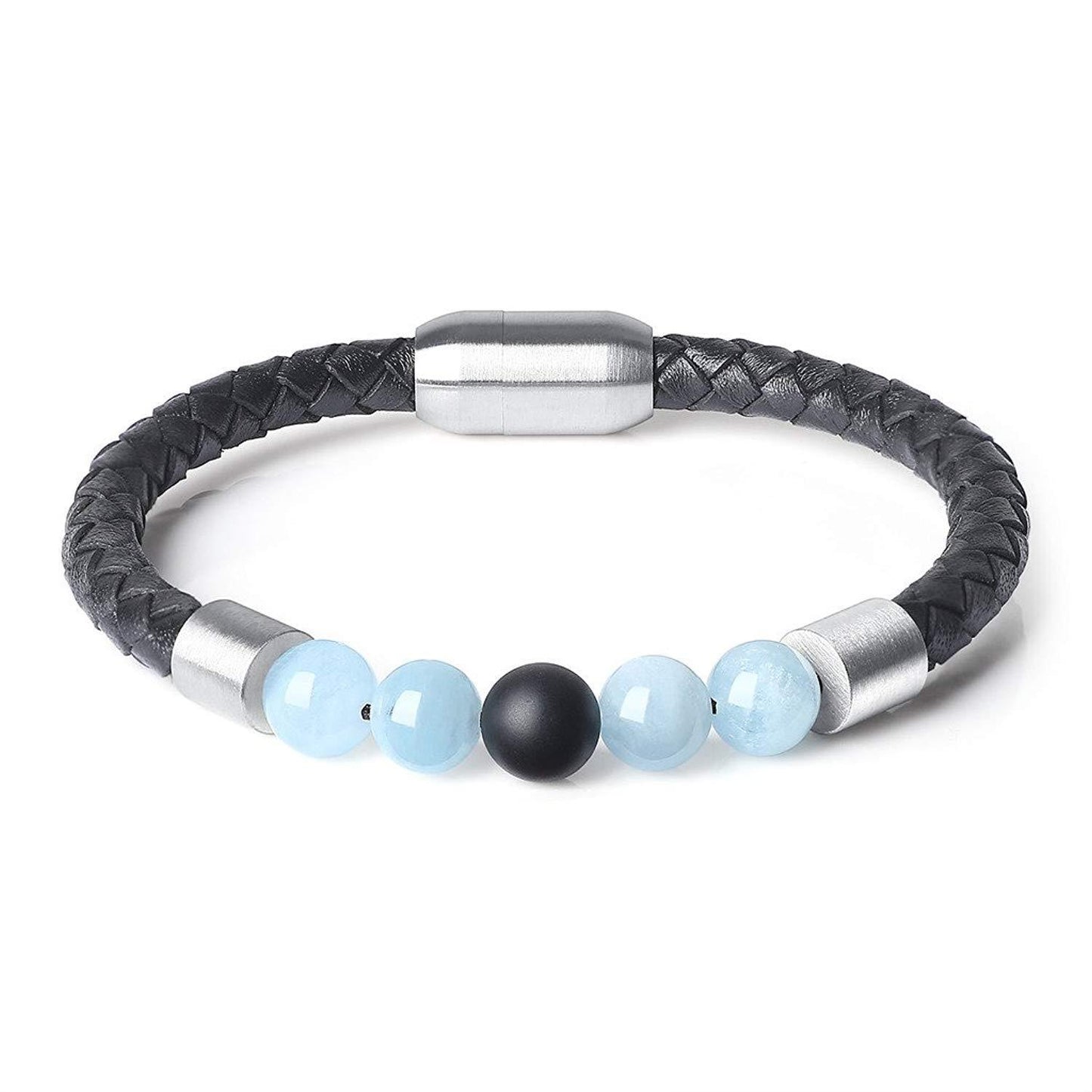 Classic High Quality Genuine Stainless Steel Leather Men's Bracelet, Natural Stone Hand-woven Bracelet 1622525505728