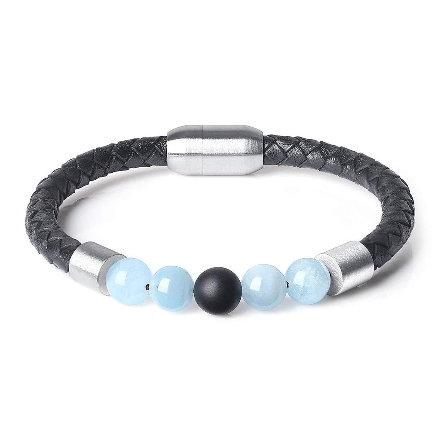 Classic High Quality Genuine Stainless Steel Leather Men's Bracelet, Natural Stone Hand-woven Bracelet 1622525505728