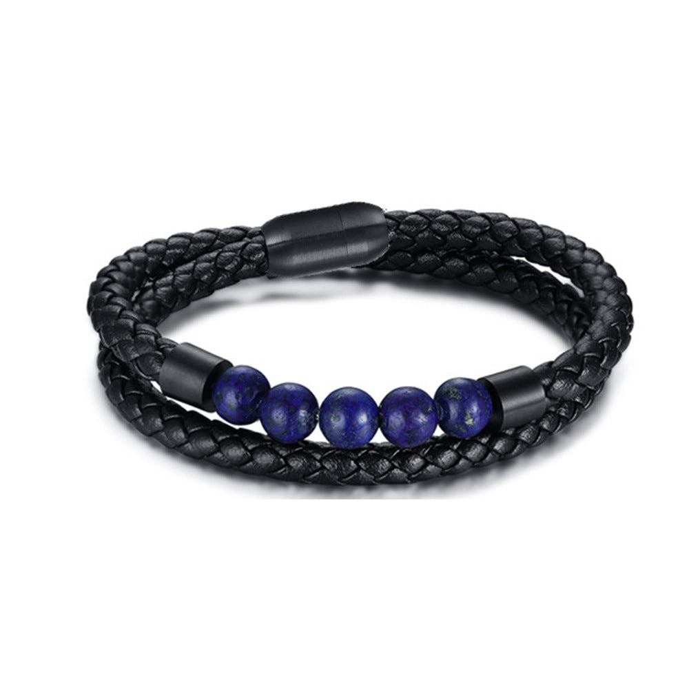 Classic High Quality Genuine Stainless Steel Leather Men's Bracelet, Natural Stone Hand-woven Bracelet 1622525505740