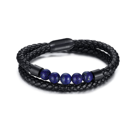 Classic High Quality Genuine Stainless Steel Leather Men's Bracelet, Natural Stone Hand-woven Bracelet 1622525505740