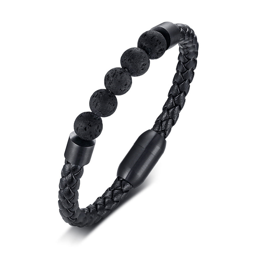Classic High Quality Genuine Stainless Steel Leather Men's Bracelet, Natural Stone Hand-woven Bracelet 1622525505769