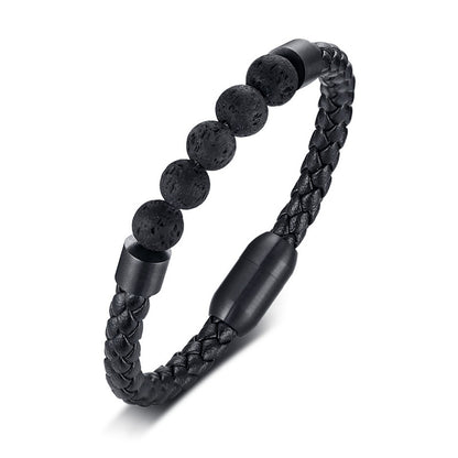 Classic High Quality Genuine Stainless Steel Leather Men's Bracelet, Natural Stone Hand-woven Bracelet 1622525505769