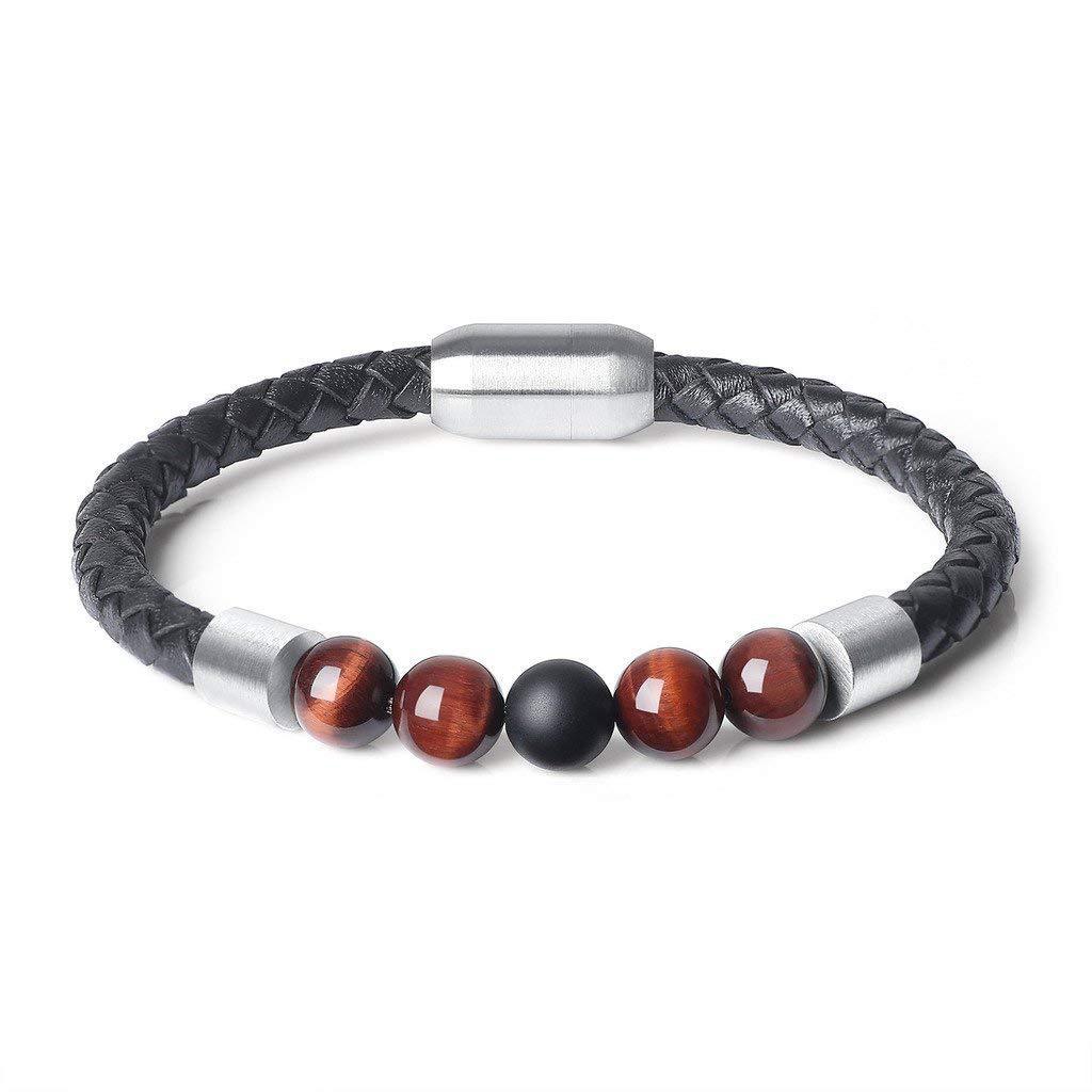 Classic High Quality Genuine Stainless Steel Leather Men's Bracelet, Natural Stone Hand-woven Bracelet 1622525505776