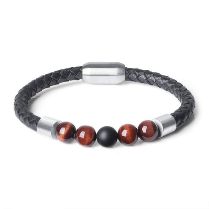 Classic High Quality Genuine Stainless Steel Leather Men's Bracelet, Natural Stone Hand-woven Bracelet 1622525505776