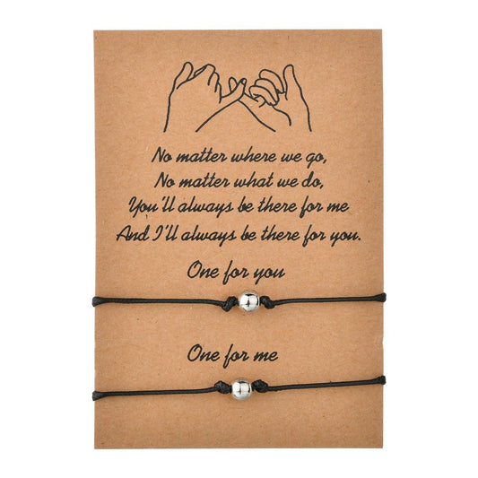 Simple Retro Round Bead Wax Thread Woven Couple Card Bracelet 1622725472897