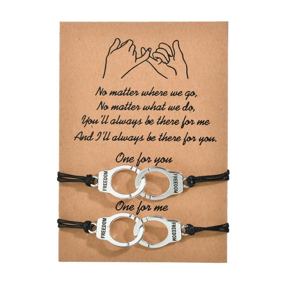 Simple Retro Round Bead Wax Thread Woven Couple Card Bracelet 1622725479418