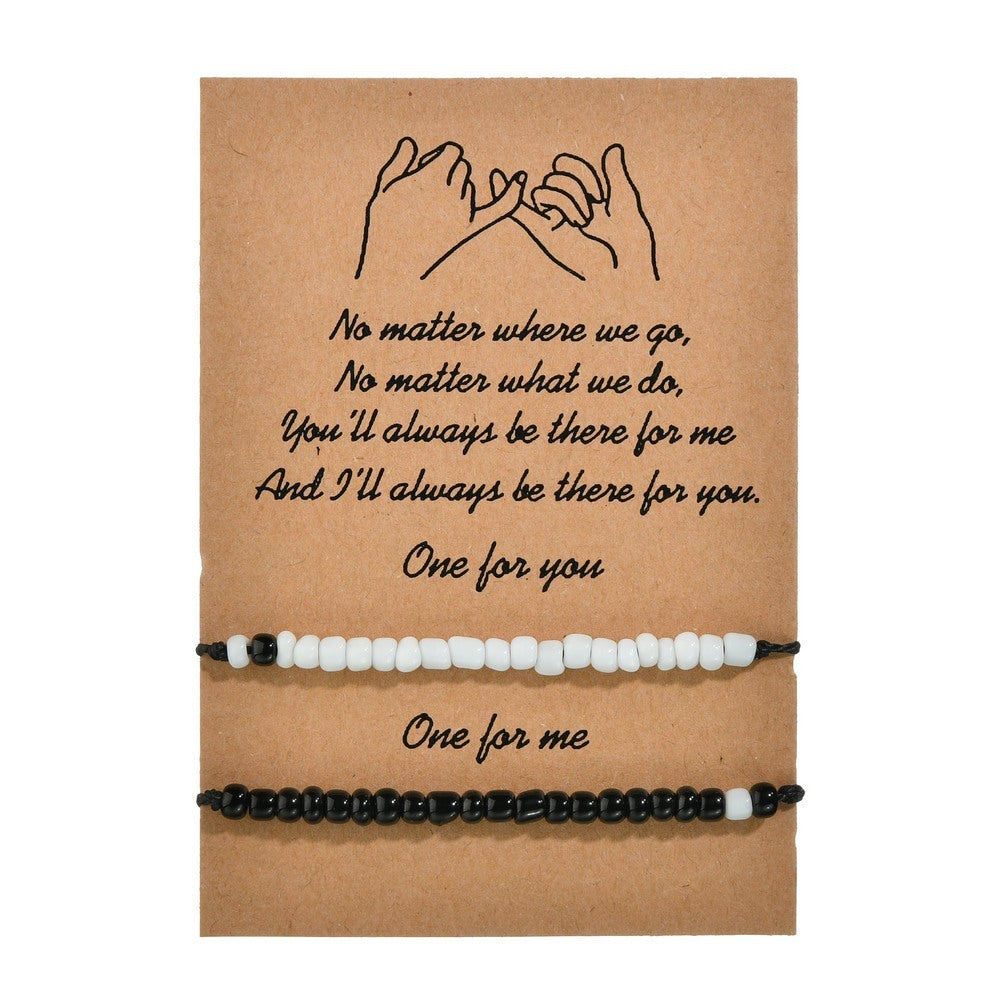 Simple Retro Round Bead Wax Thread Woven Couple Card Bracelet 1622725492468