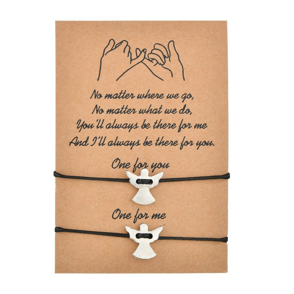 Simple Retro Round Bead Wax Thread Woven Couple Card Bracelet 1622725503416