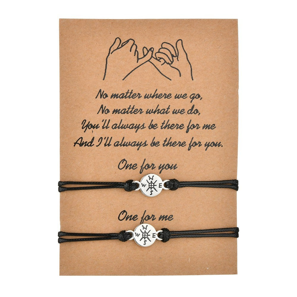 Simple Retro Round Bead Wax Thread Woven Couple Card Bracelet 1622725508889