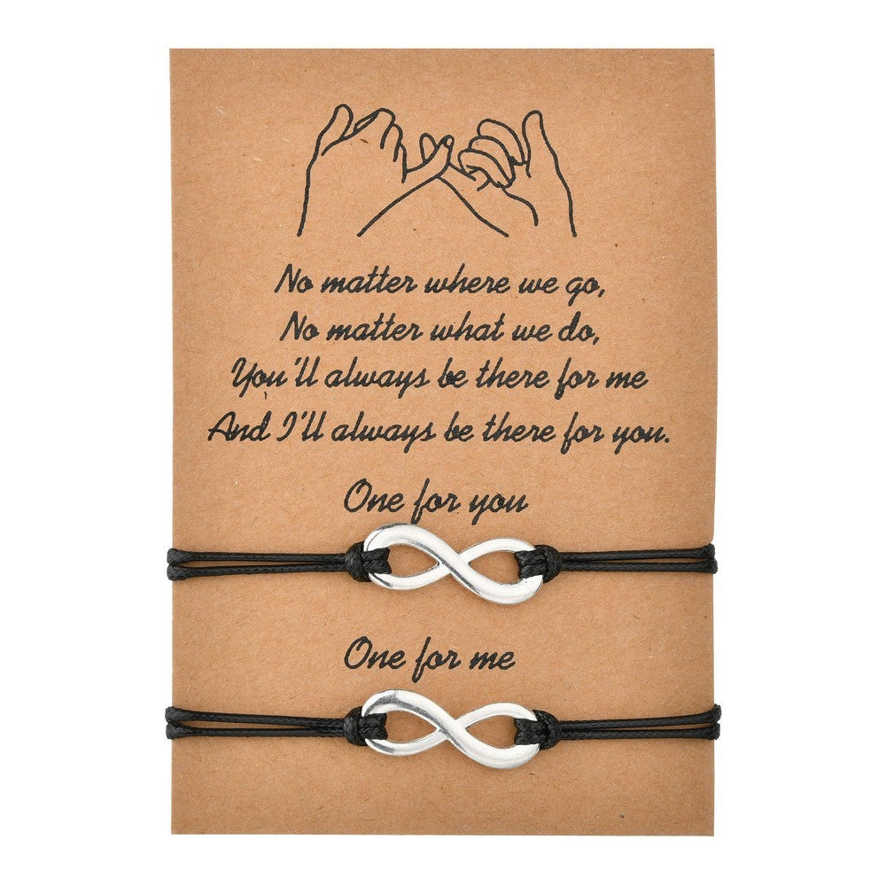 Simple Retro Round Bead Wax Thread Woven Couple Card Bracelet 1622725514446