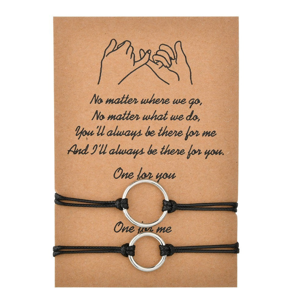 Simple Retro Round Bead Wax Thread Woven Couple Card Bracelet 1622725519684