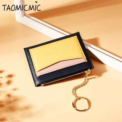 Stitching Ladies Wallet Multi-Card Position Zipper Card Case Keychain Small Wallet Ladies Coin Purse 1622800748473