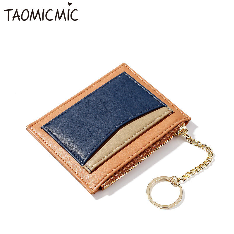 Stitching Ladies Wallet Multi-Card Position Zipper Card Case Keychain Small Wallet Ladies Coin Purse 1622800748474