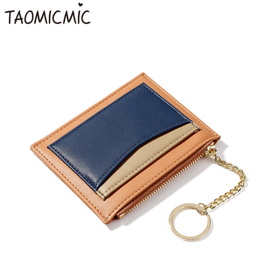 Stitching Ladies Wallet Multi-Card Position Zipper Card Case Keychain Small Wallet Ladies Coin Purse 1622800748474