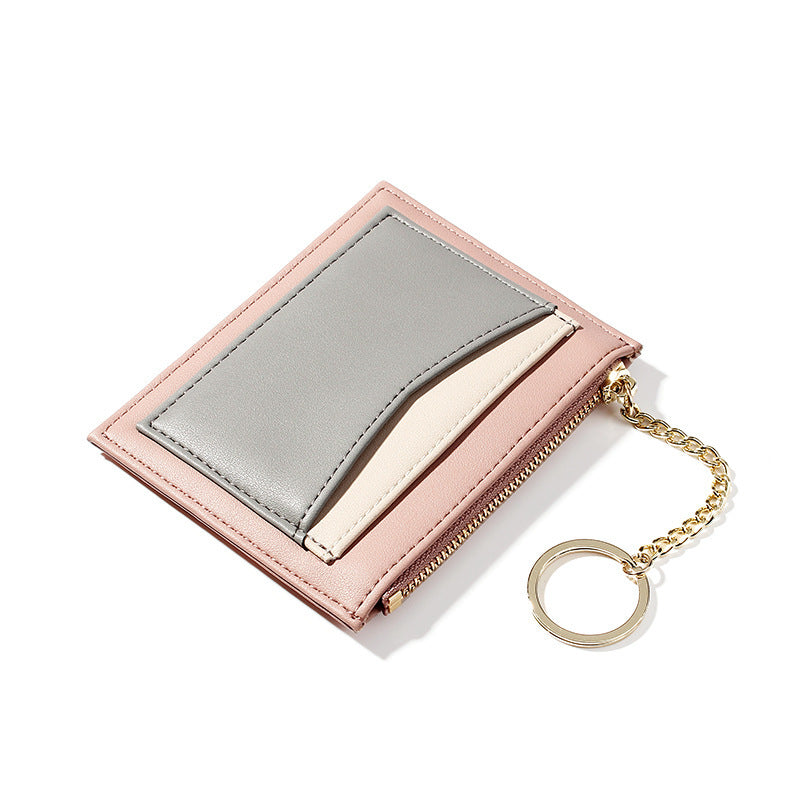 Stitching Ladies Wallet Multi-Card Position Zipper Card Case Keychain Small Wallet Ladies Coin Purse 1622800748475