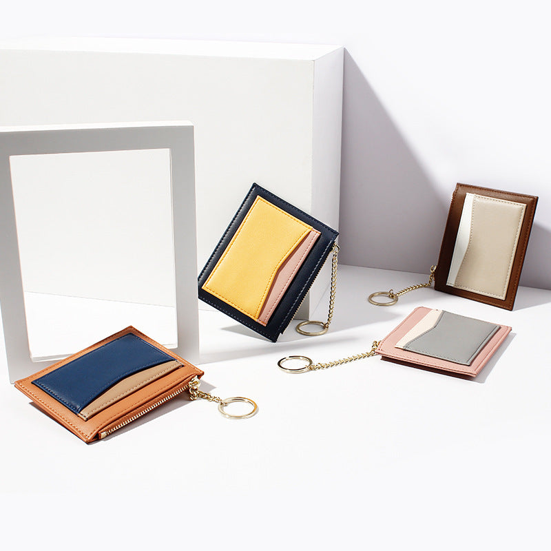 Stitching Ladies Wallet Multi-Card Position Zipper Card Case Keychain Small Wallet Ladies Coin Purse 1622800759224