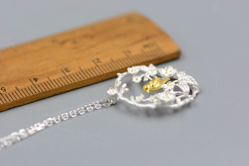 Bird necklace on a branch, silver flower, big tree, clavicle chain 1623119030544