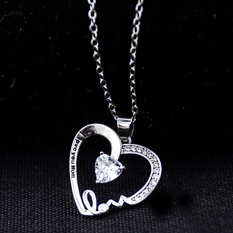Peach Heart Lettering Pendant I Love You Mom Mother's Day Gift Clavicle Chain 1623121851662