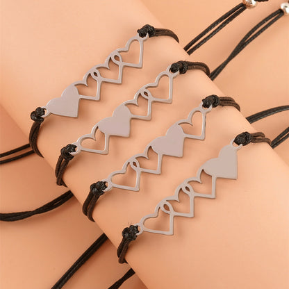 Card Bracelet  Creative Stainless Steel Heart Shaped Braided Bracelet 4-Piece Set 1623215825051