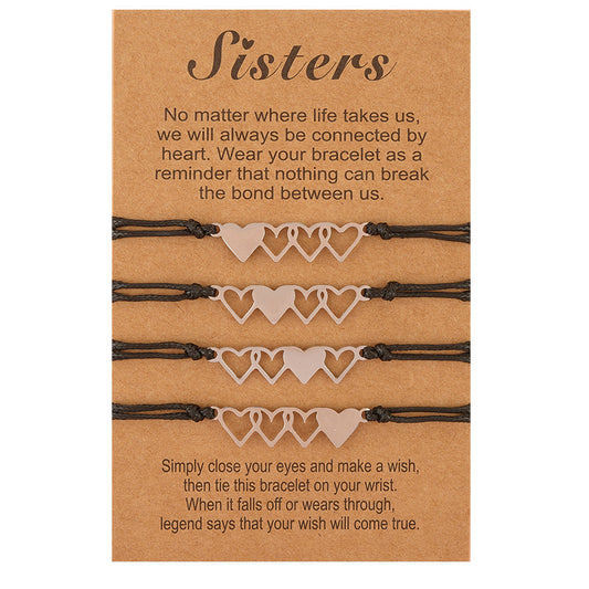 Card Bracelet  Creative Stainless Steel Heart Shaped Braided Bracelet 4-Piece Set 1623215825052