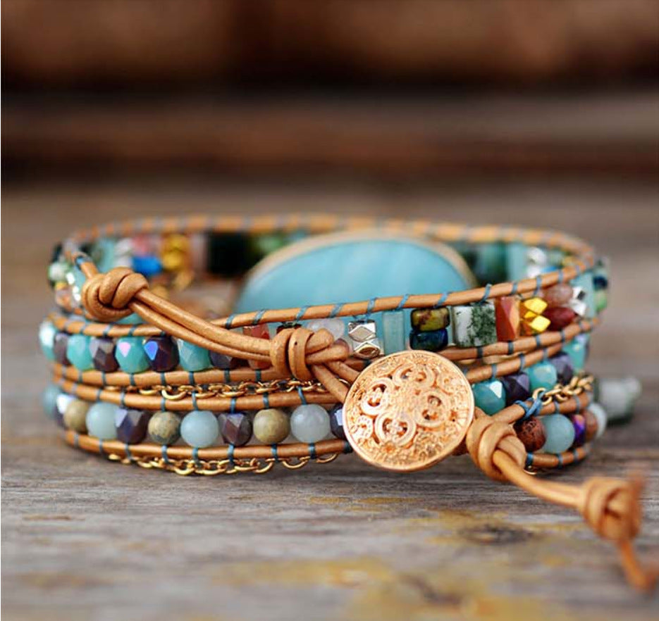 Natural Tianhe Stone Hand Woven Leather Bracelet 1623237284689