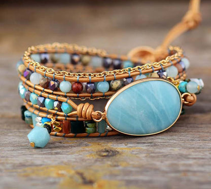 Natural Tianhe Stone Hand Woven Leather Bracelet 1623237284693