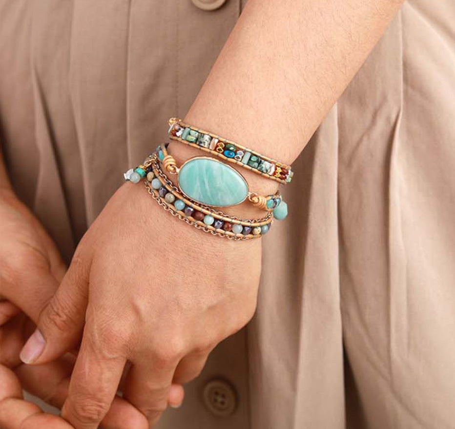 Natural Tianhe Stone Hand Woven Leather Bracelet 1623237284695