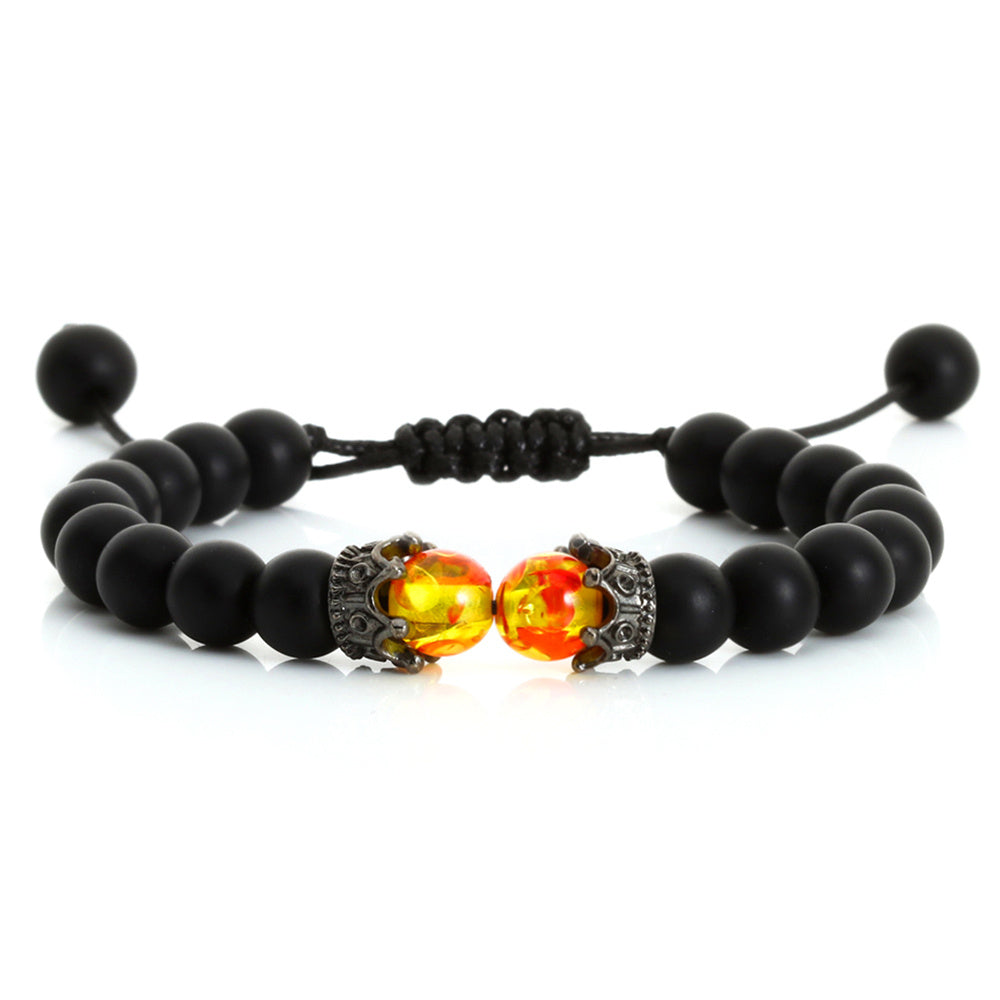 Black Lava Stone Crown Charm Tiger Eye Beads Bracelet 1623312529145
