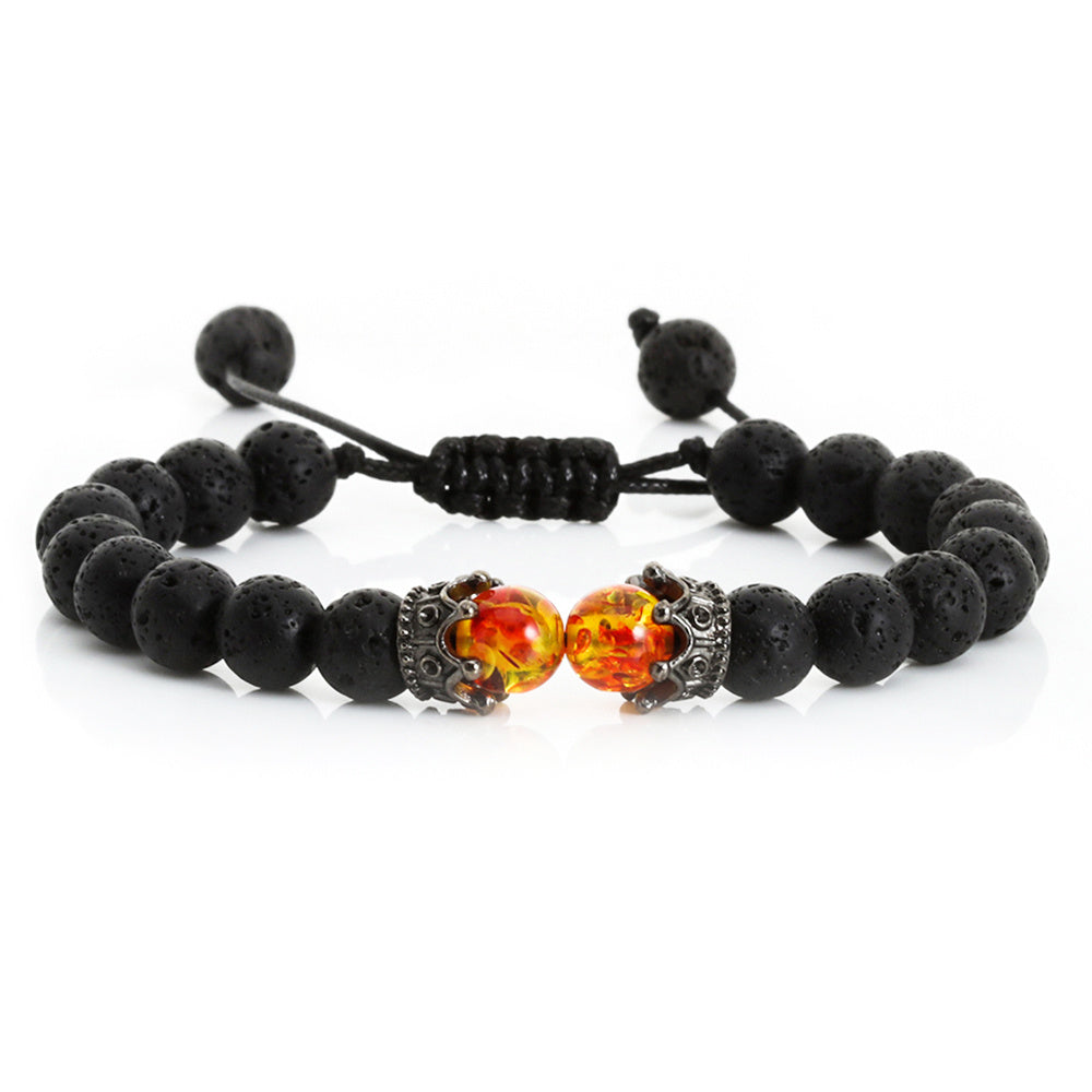 Black Lava Stone Crown Charm Tiger Eye Beads Bracelet 1623312529148