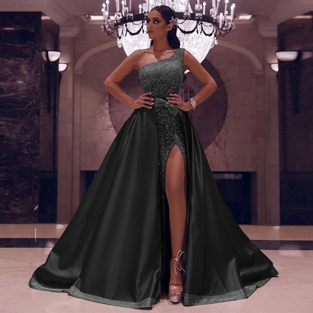 New One-Shoulder Mopping Evening Dress 1623486947016