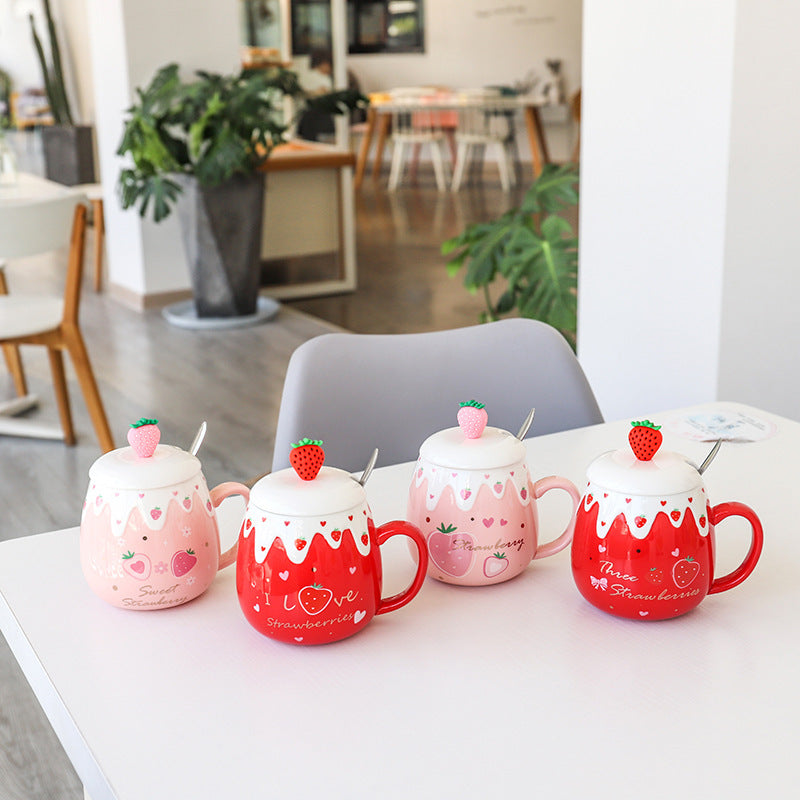 Ceramic Coffee Mug With Lid And Spoon Cute Creative Kawaii Water 1623667177895