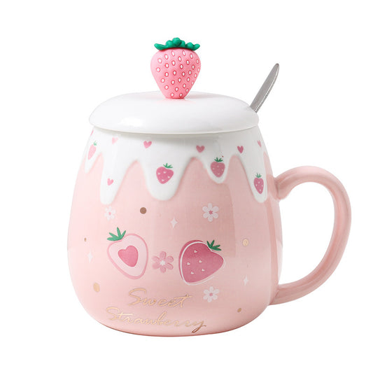 Ceramic Coffee Mug With Lid And Spoon Cute Creative Kawaii Water 1623667177902