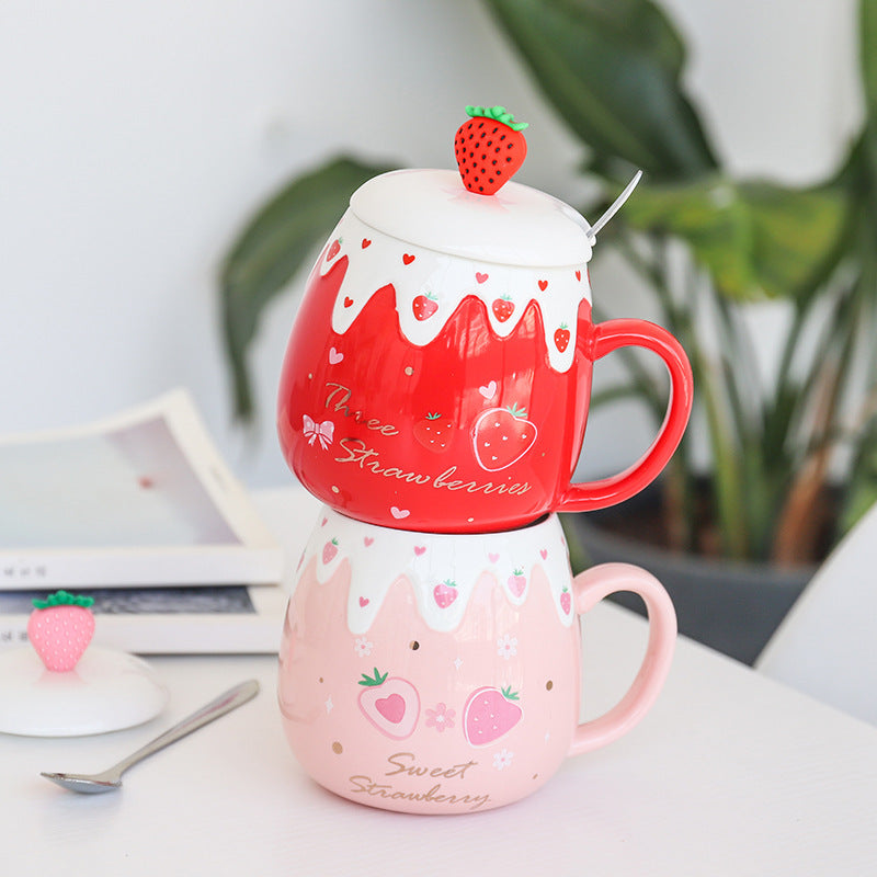 Ceramic Coffee Mug With Lid And Spoon Cute Creative Kawaii Water 1623667177906
