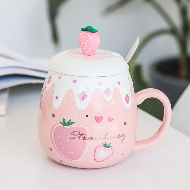 Ceramic Coffee Mug With Lid And Spoon Cute Creative Kawaii Water 1623667177909