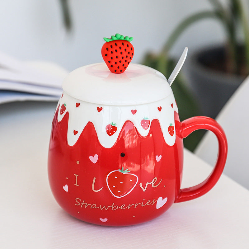 Ceramic Coffee Mug With Lid And Spoon Cute Creative Kawaii Water 1623667177911