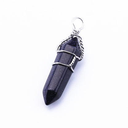 Popular Hexagonal Pillar Iron Wire Wrapped Miscellaneous Stone Necklace Pendant 1623815439292
