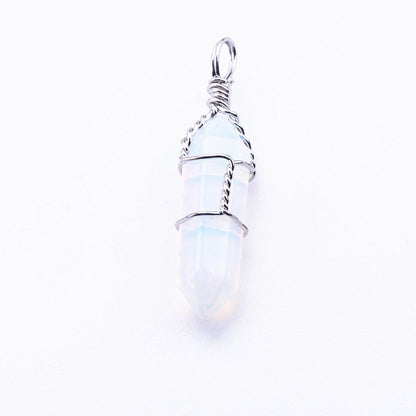 Popular Hexagonal Pillar Iron Wire Wrapped Miscellaneous Stone Necklace Pendant 1623815439301