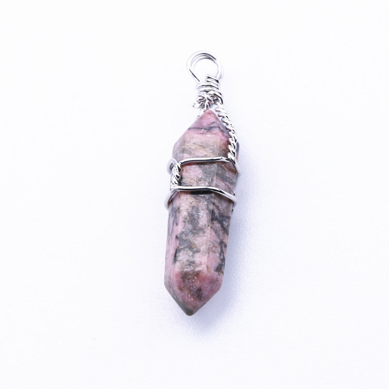 Popular Hexagonal Pillar Iron Wire Wrapped Miscellaneous Stone Necklace Pendant 1623815439302