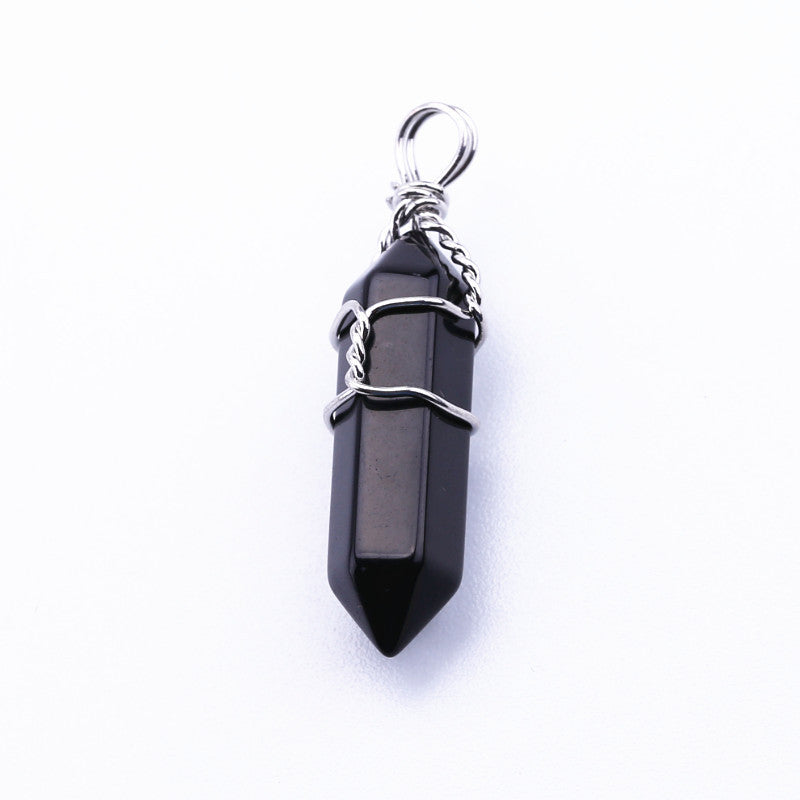 Popular Hexagonal Pillar Iron Wire Wrapped Miscellaneous Stone Necklace Pendant 1623815439605