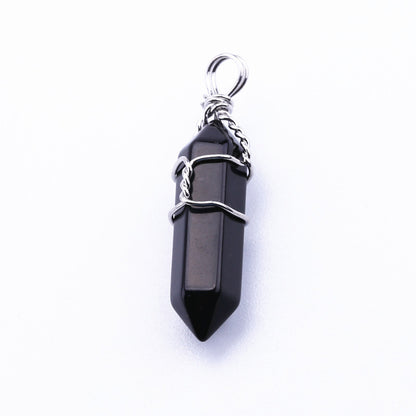 Popular Hexagonal Pillar Iron Wire Wrapped Miscellaneous Stone Necklace Pendant 1623815439605