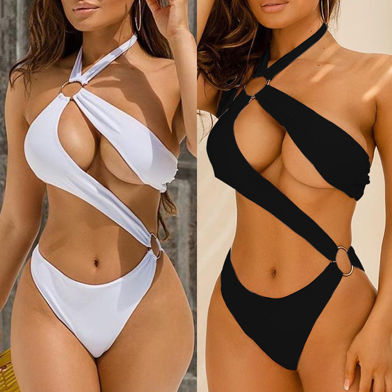 New Sexy One-piece Three-color Hollow Metal Ring Strap Bikini Swimsuit 1623823254406