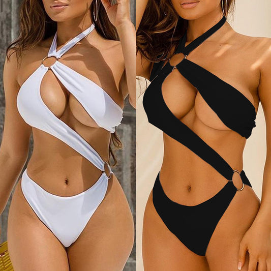 New Sexy One-piece Three-color Hollow Metal Ring Strap Bikini Swimsuit 1623823254406