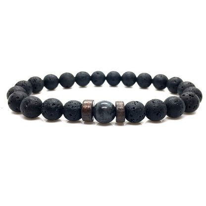 Stone Beaded 8mm Black Volcanic Stone Glitter Lapis Lazuli Men's Buddha Bead Bracelet 1623985683396
