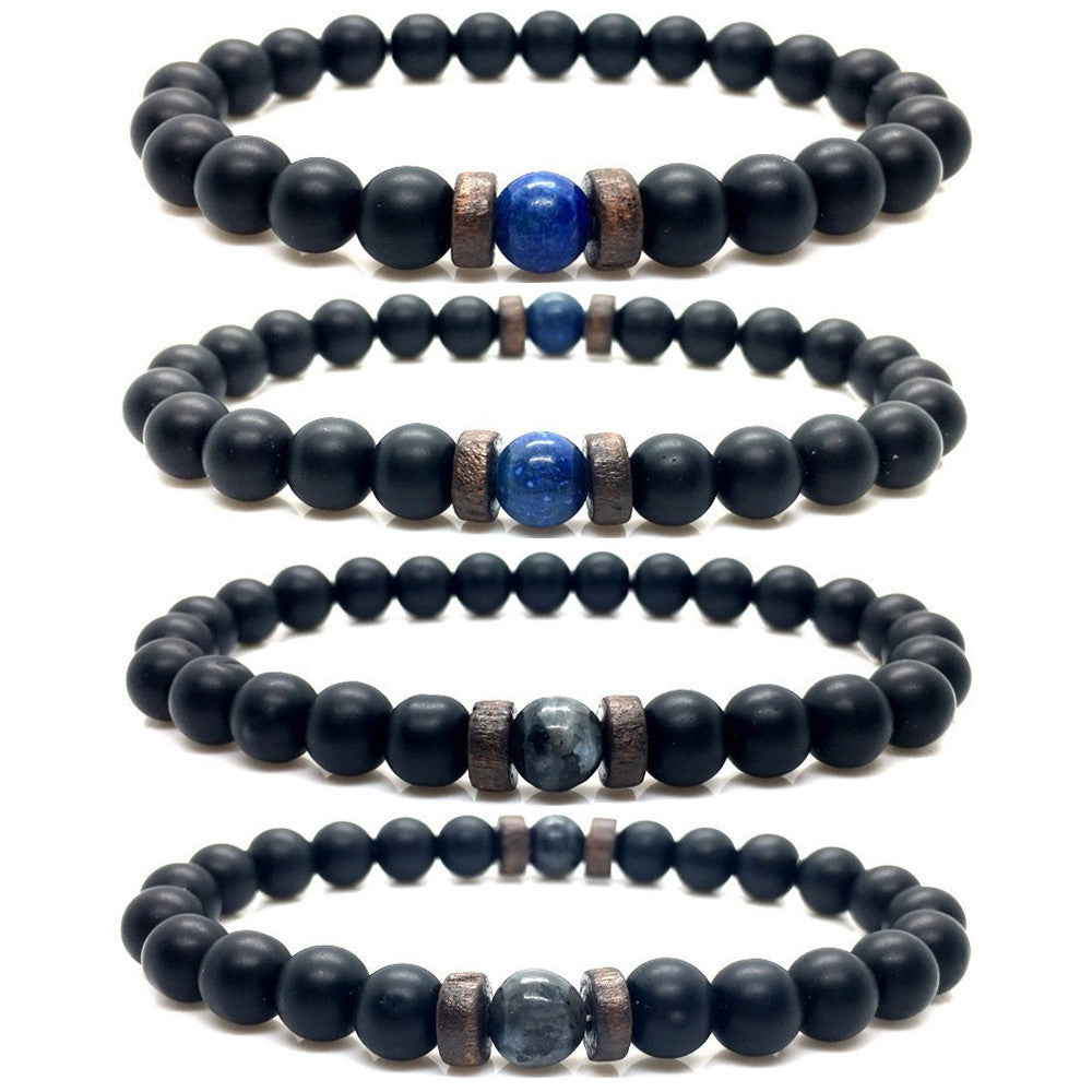 Stone Beaded 8mm Black Volcanic Stone Glitter Lapis Lazuli Men's Buddha Bead Bracelet 1623985683403