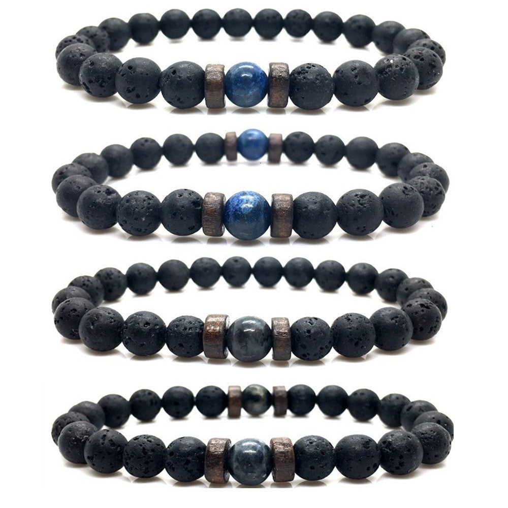 Stone Beaded 8mm Black Volcanic Stone Glitter Lapis Lazuli Men's Buddha Bead Bracelet 1623985683405
