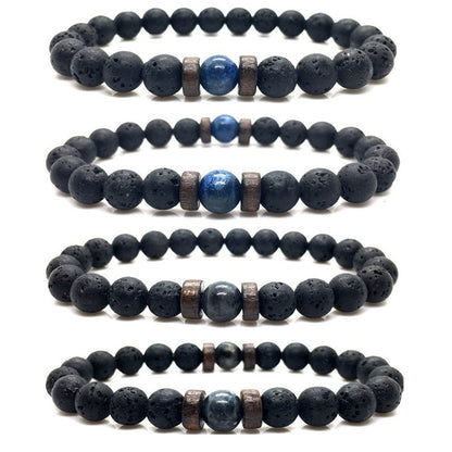 Stone Beaded 8mm Black Volcanic Stone Glitter Lapis Lazuli Men's Buddha Bead Bracelet 1623985683405